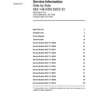 Bauknecht 563 148 ksn 525 2 io service manual cover with model code, manual contents and publication date