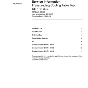 Bauknecht kr 185 a service manual cover with model code, manual contents and publication date