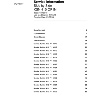 Bauknecht ksn 410 op in service manual cover with model code, manual contents and publication date