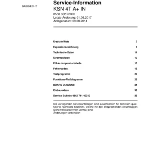 Bauknecht ksn 4t a in deutsch service manual cover with model code, manual contents and publication date