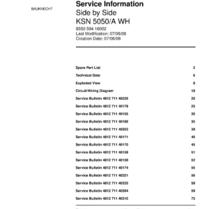Bauknecht ksn 5050 a wh service manual cover with model code, manual contents and publication date