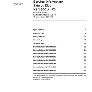 Bauknecht ksn 520 a io service manual cover with model code, manual contents and publication date