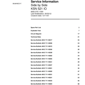 Bauknecht ksn 521 io service manual cover with model code, manual contents and publication date