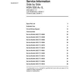 Bauknecht ksn 530 a il service manual cover with model code, manual contents and publication date