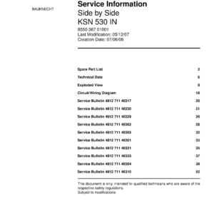 Bauknecht ksn 530 in service manual cover with model code, manual contents and publication date