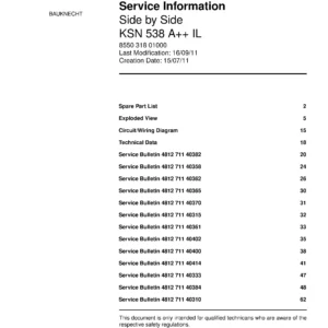 Bauknecht ksn 538 a il service manual cover with model code, manual contents and publication date