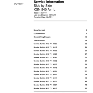 Bauknecht ksn 540 a il service manual cover with model code, manual contents and publication date