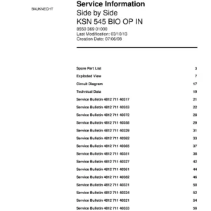 Bauknecht ksn 545 bio op in service manual cover with model code, manual contents and publication date
