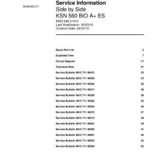 Bauknecht ksn 560 bio a es service manual cover with model code, manual contents and publication date
