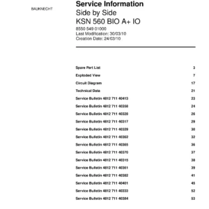 Bauknecht ksn 560 bio a io service manual cover with model code, manual contents and publication date