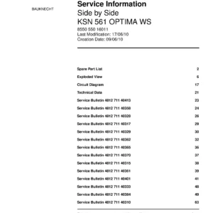 Bauknecht ksn 561 optima ws service manual cover with model code, manual contents and publication date