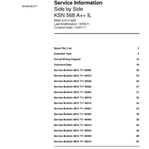 Bauknecht ksn 568 a il service manual cover with model code, manual contents and publication date