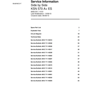 Bauknecht ksn 570 a es service manual cover with model code, manual contents and publication date