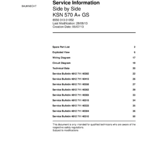 Bauknecht ksn 570 a gs service manual cover with model code, manual contents and publication date