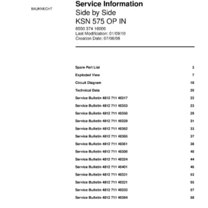 Bauknecht ksn 575 op in service manual cover with model code, manual contents and publication date