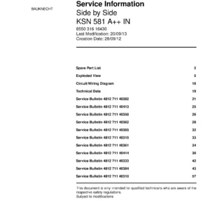 Bauknecht ksn 581 a in service manual cover with model code, manual contents and publication date