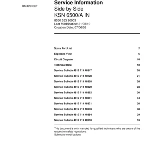 Bauknecht ksn 6500 a in service manual cover with model code, manual contents and publication date