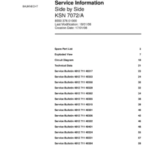 Bauknecht ksn 7072 a service manual cover with model code, manual contents and publication date