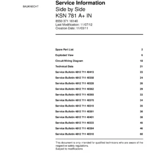 Bauknecht ksn 781 a in service manual cover with model code, manual contents and publication date