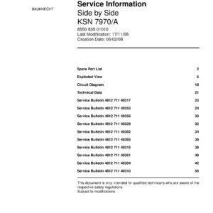 Bauknecht ksn 7970 a service manual cover with model code, manual contents and publication date