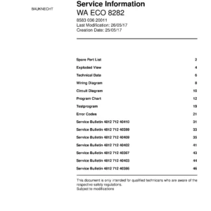 Bauknecht wa eco 8282 service manual cover washing machine, model type and code, publication date, manual contents.