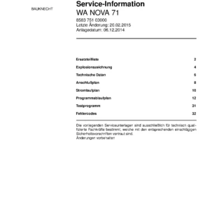 Bauknecht wa nova 71 deckblatt der serviceanleitung washing machine, model type and code, publication date, manual contents.