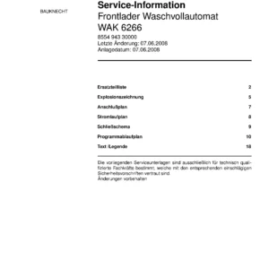 Bauknecht wak 6266 deckblatt der serviceanleitung washing machine, model type and code, publication date, manual contents.