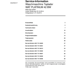 Bauknecht wat platinum 42 bw deckblatt der serviceanleitung washing machine, model type and code, publication date, manual contents.