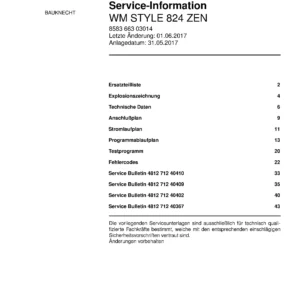 Bauknecht wm style 824 zen deckblatt der serviceanleitung washing machine, model type and code, publication date, manual contents.