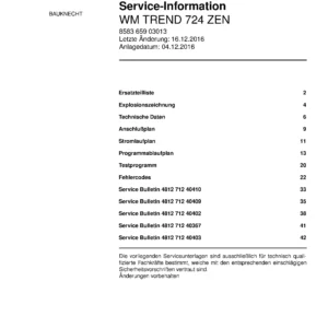 Bauknecht wm trend 724 zen deckblatt der serviceanleitung washing machine, model type and code, publication date, manual contents.