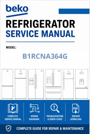 Beko b1rcna364g service manual cover cover with model code number, line draw refrigerators and manual contents