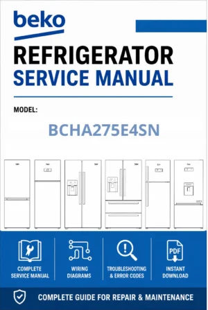 Beko bcha275e4sn service manual cover cover with model code number, line draw refrigerators and manual contents