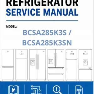 Beko bcsa285k3s bcsa285k3sn service manual cover cover with model code number, line draw refrigerators and manual contents