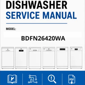 Beko bdfn26420wa service manual cover.jpg dishwasher service manual with pictures of a selection of Beko dishwashers types, model code, manual contents and text Complete guide for repair and maintenance