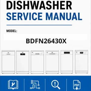 Beko bdfn26430x service manual cover.jpg dishwasher service manual with pictures of a selection of Beko dishwashers types, model code, manual contents and text Complete guide for repair and maintenance