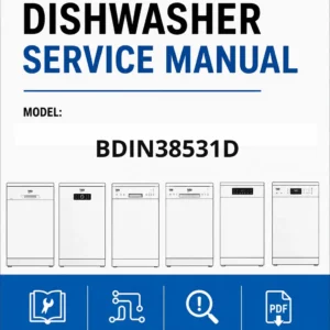 Beko bdin38531d service manual cover.jpg dishwasher service manual with pictures of a selection of Beko dishwashers types, model code, manual contents and text Complete guide for repair and maintenance