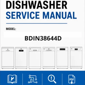 Beko bdin38644d service manual cover.jpg dishwasher service manual with pictures of a selection of Beko dishwashers types, model code, manual contents and text Complete guide for repair and maintenance