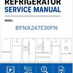 Beko bfna247e30fn service manual cover cover with model code number, line draw refrigerators and manual contents