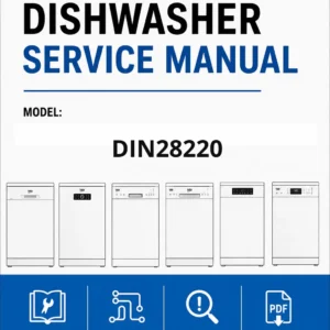 Beko din28220 service manual cover.jpg dishwasher service manual with pictures of a selection of Beko dishwashers types, model code, manual contents and text Complete guide for repair and maintenance