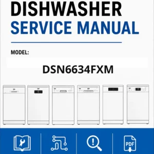Beko dsn6634fxm service manual cover.jpg dishwasher service manual with pictures of a selection of Beko dishwashers types, model code, manual contents and text Complete guide for repair and maintenance