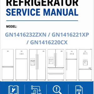 Beko gn1416232zxn gn1416221xp gn1416220cx service manual cover cover with model code number, line draw refrigerators and manual contents