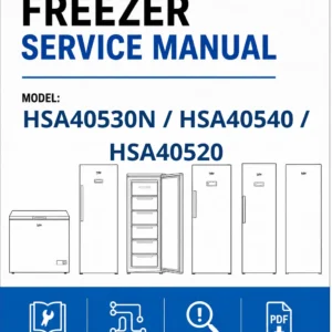 Beko hsa40530n hsa 40540 40520 service manual cover Beko logo, model code, manual contents and line draw examples of freezer types