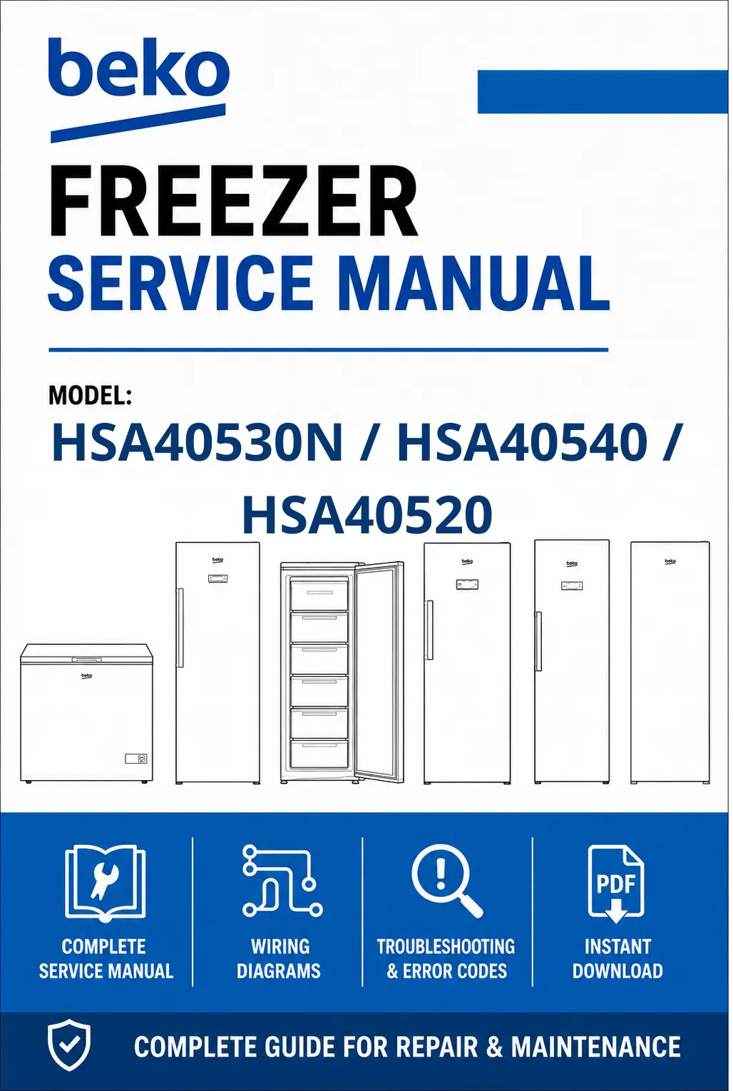 Beko hsa40530n hsa 40540 40520 service manual cover cover with model code number, line draw refrigerators and manual contents