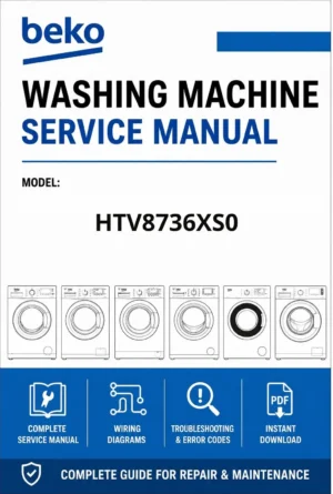 Beko htv8736xs0 service manual cover with a picture of the device, model type and code, manual contents and manual issue date