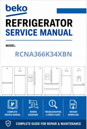 Beko rcna366k34xbn service manual cover cover with model code number, line draw refrigerators and manual contents