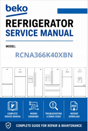 Beko rcna366k40xbn service manual cover cover with model code number, line draw refrigerators and manual contents