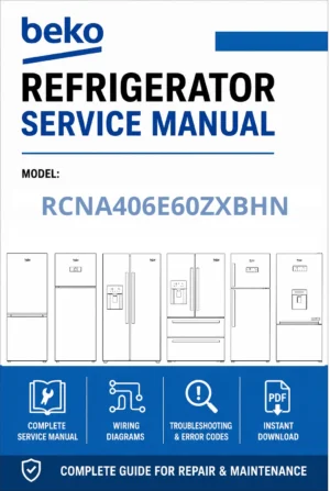 Beko rcna406e60zxbhn service manual cover cover with model code number, line draw refrigerators and manual contents