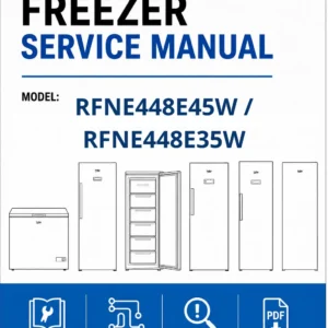 Beko rfne448e45w rfne448e35w service manual cover cover with model code number, line draw refrigerators and manual contents