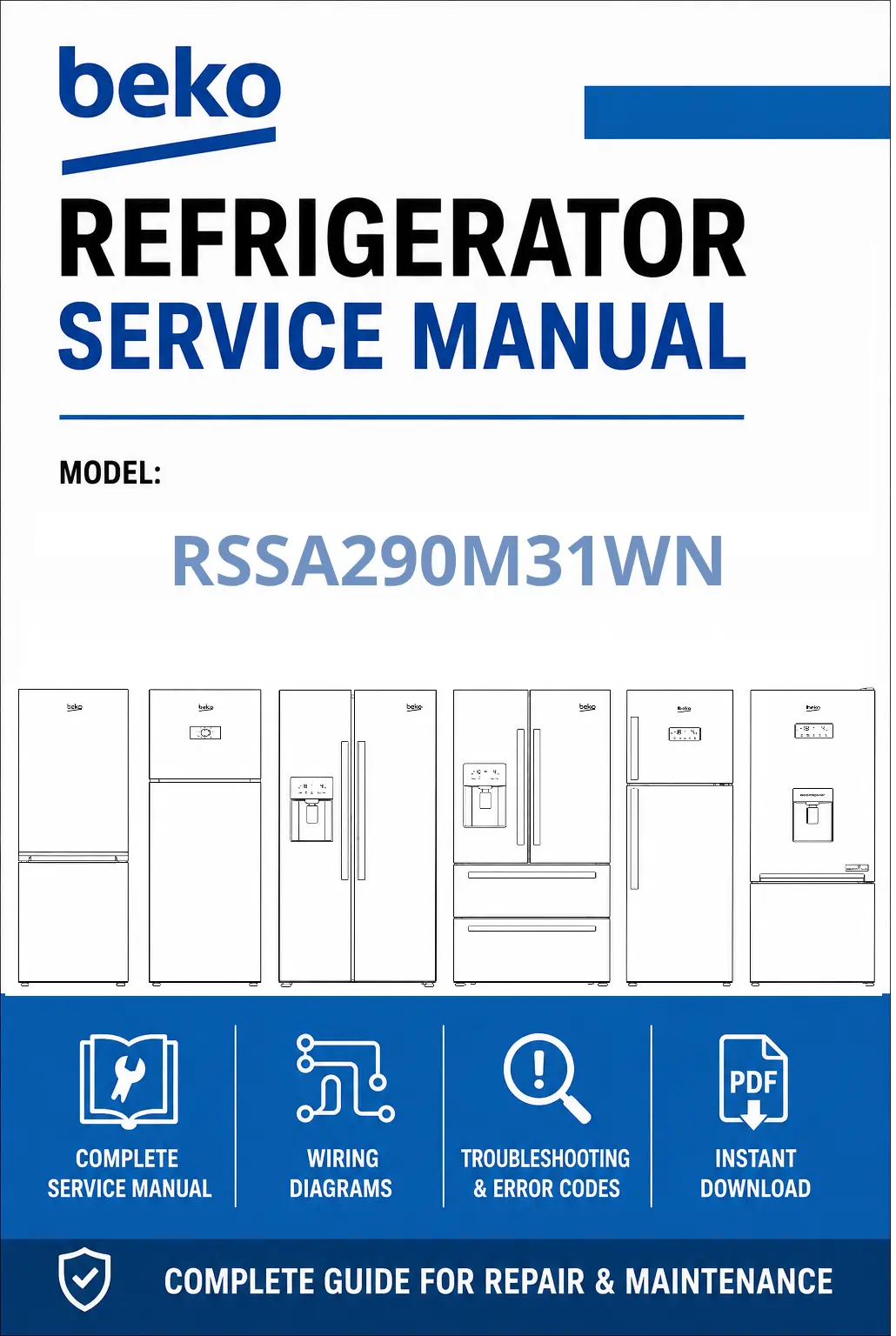 Beko rssa290m31wn service manual cover cover with model code number, line draw refrigerators and manual contents