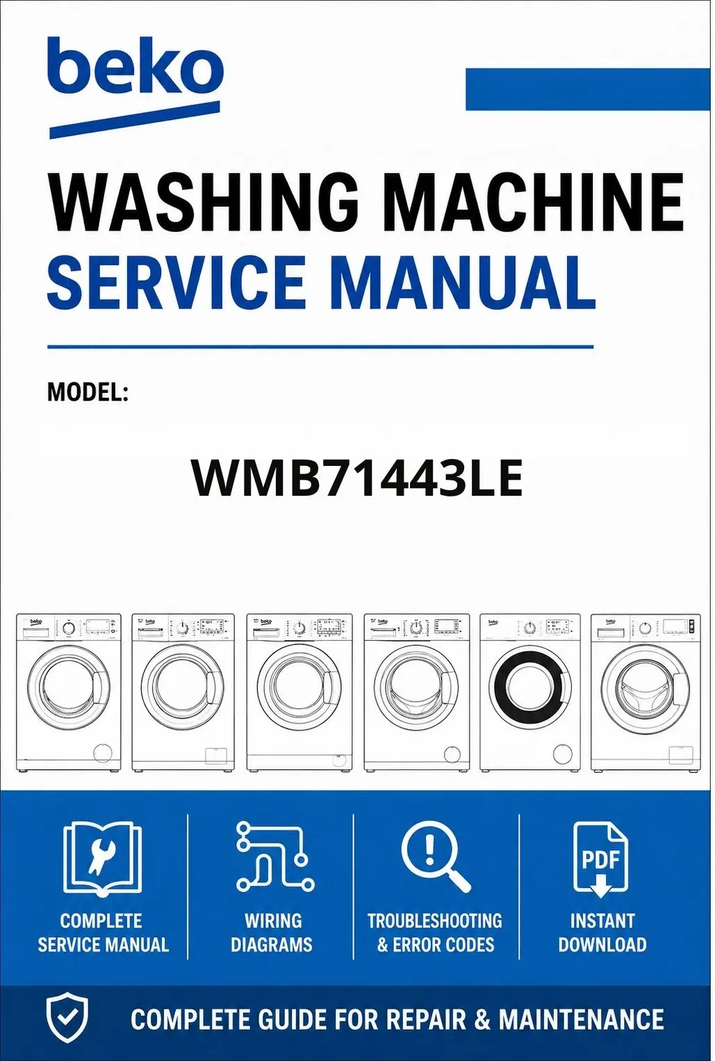 Beko wmb71443le service manual cover Beko logo, model code, manual contents and line draw examples of freezer types